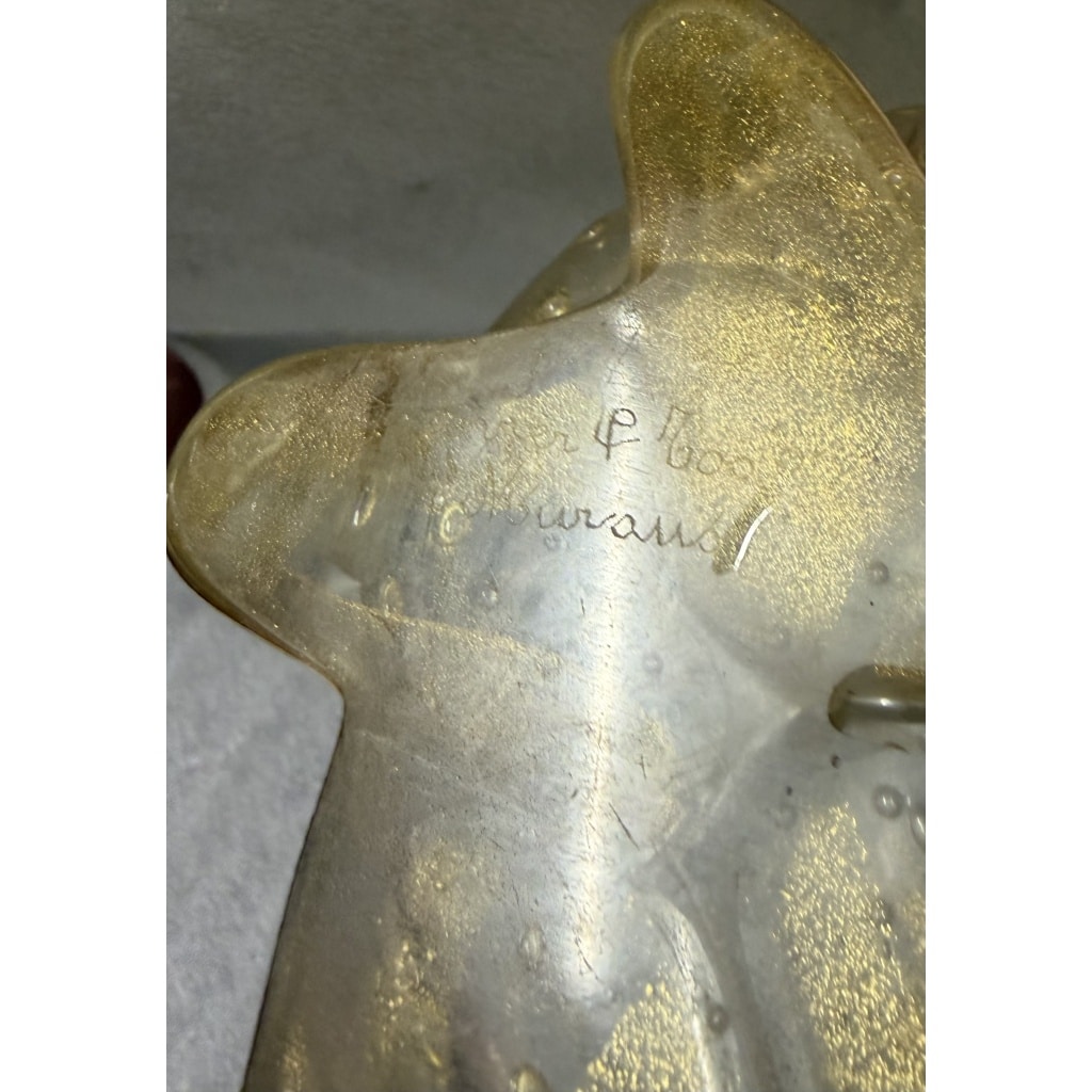 1970′ Vase Cristal Murano Avec Paillons D’ Or Signé Barovier i Toso H 36 x 26 cm 8