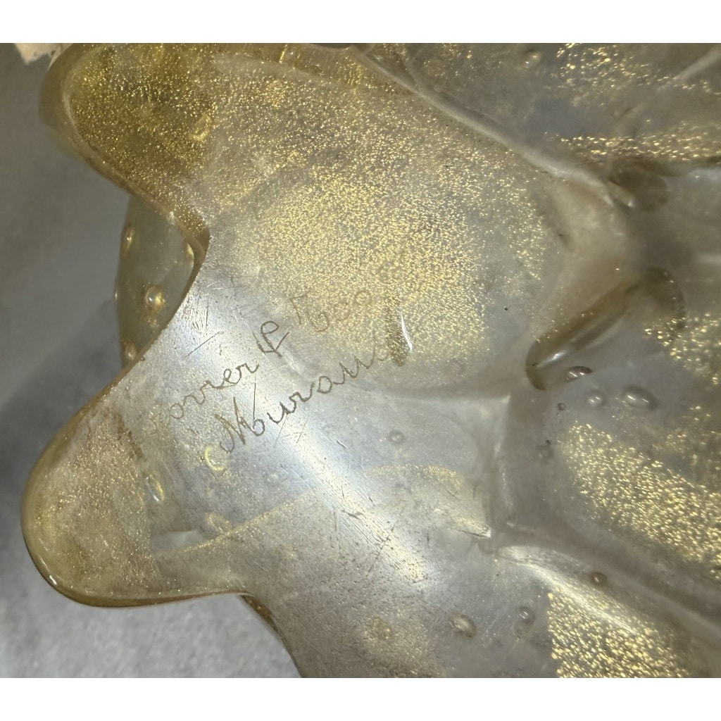 1970′ Vase Cristal Murano Avec Paillons D’ Or Signé Barovier i Toso H 36 x 26 cm 7