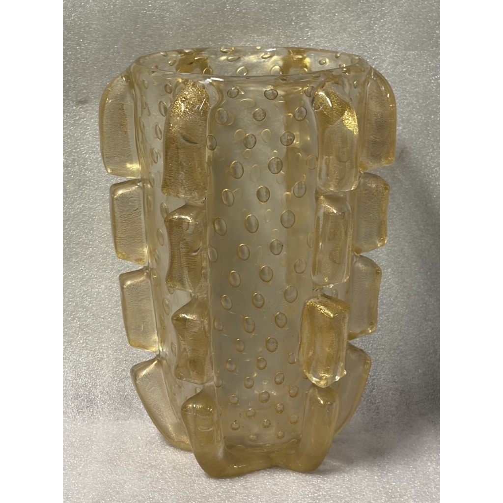 1970′ Vase Cristal Murano Avec Paillons D’ Or Signé Barovier i Toso H 36 x 26 cm 2