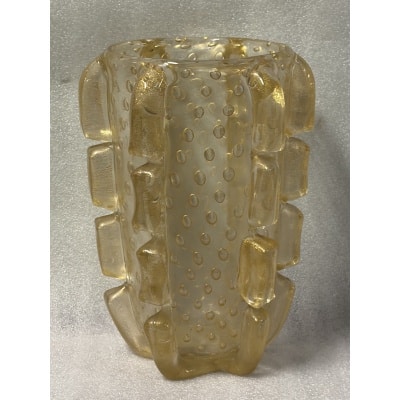 1970′ Vase Cristal Murano Avec Paillons D’ Or Signé Barovier i Toso H 36 x 26 cm