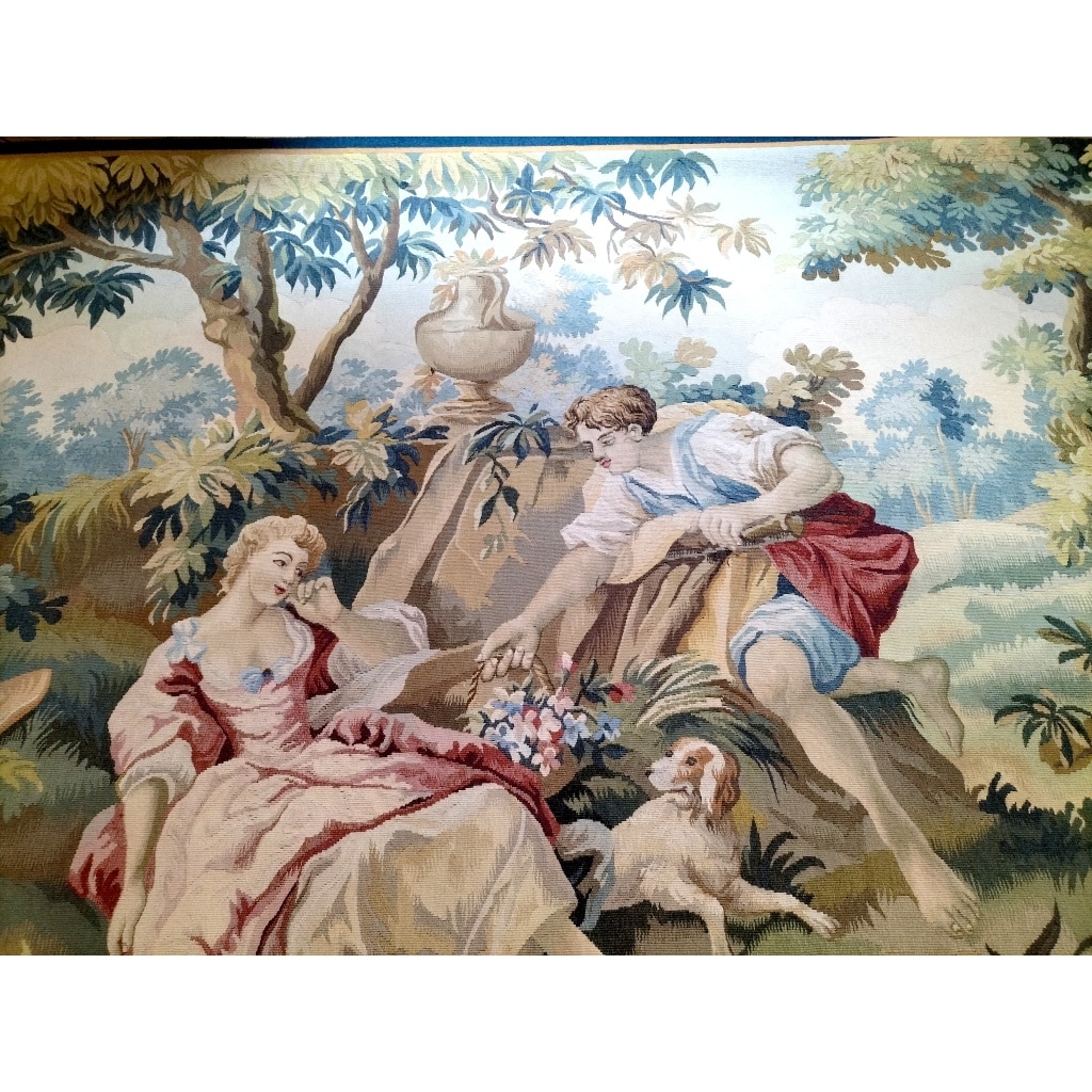 Tapisserie d&rsquo;Aubusson scène galante d&rsquo;après François Boucher 3