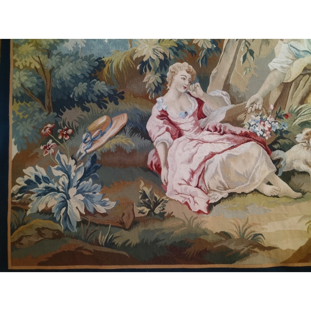 Tapisserie d&rsquo;Aubusson scène galante d&rsquo;après François Boucher 5