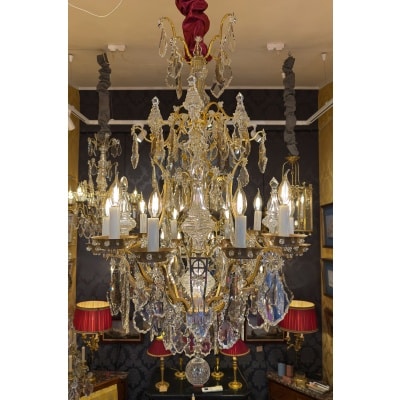 Lustre cage « Oeil de Boeuf » dans le style Louis XV en Bronze Doré et Cristal Taillé vers 1880 2