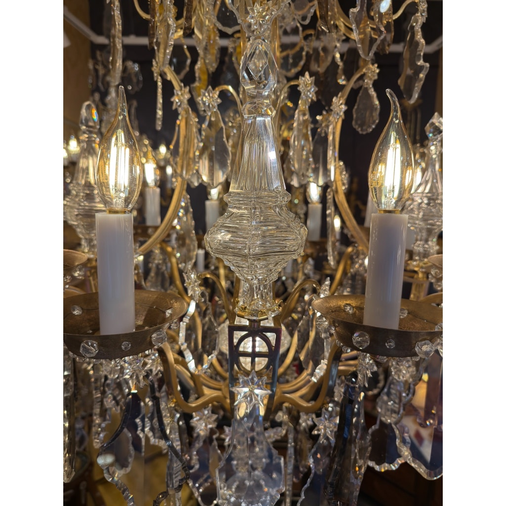 Lustre cage « Oeil de Boeuf » dans le style Louis XV en Bronze Doré et Cristal Taillé vers 1880 8