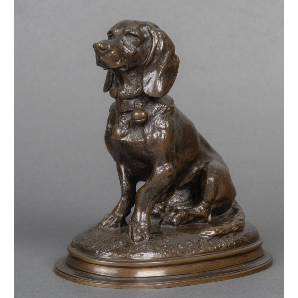 Sculpture – Basset Assis (Ravageot) , Emmanuel Frémiet (1824 -1910) – Bronze 2