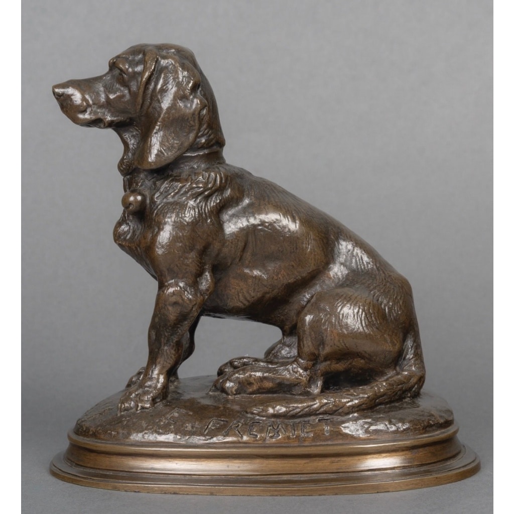 Sculpture – Basset Assis (Ravageot) , Emmanuel Frémiet (1824 -1910) – Bronze 4