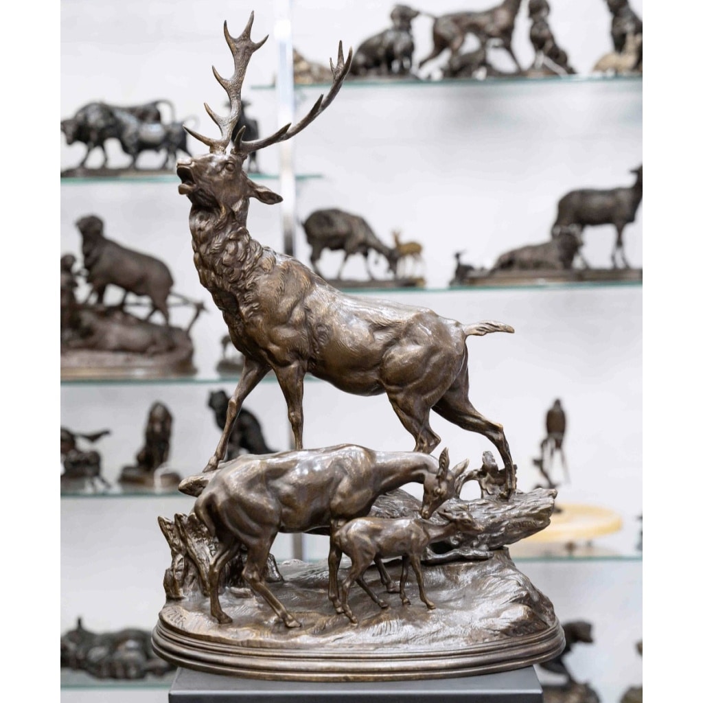 Sculpture – Famille De Cervidés , Hippolyte Heizler (1828-1871) – Bronze 2