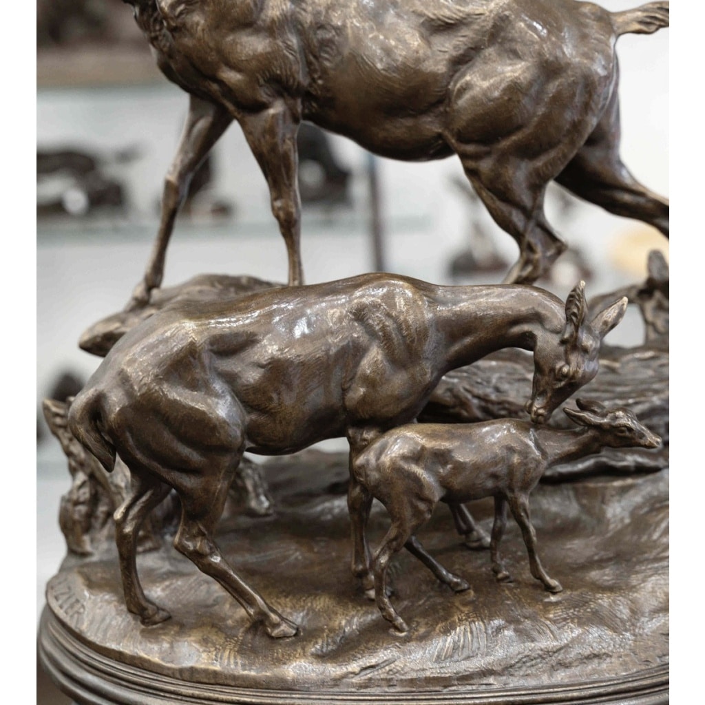 Sculpture – Famille De Cervidés , Hippolyte Heizler (1828-1871) – Bronze 5