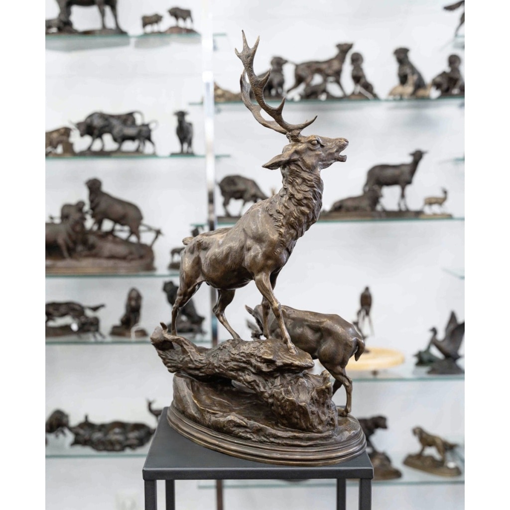 Sculpture – Famille De Cervidés , Hippolyte Heizler (1828-1871) – Bronze 7