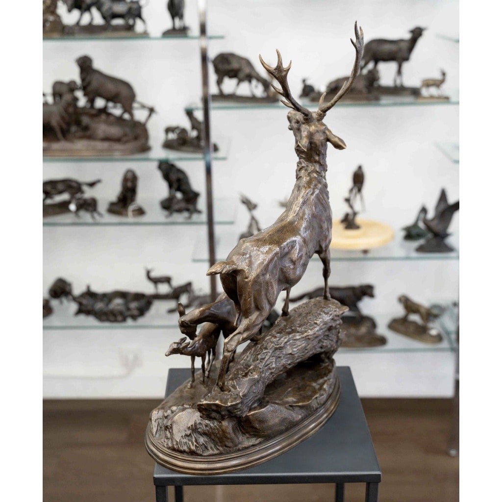 Sculpture – Famille De Cervidés , Hippolyte Heizler (1828-1871) – Bronze 9