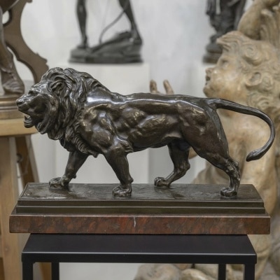 Sculpture – Le Lion Marchant , Antoine – Louis Barye (1795-1875) – Bronze