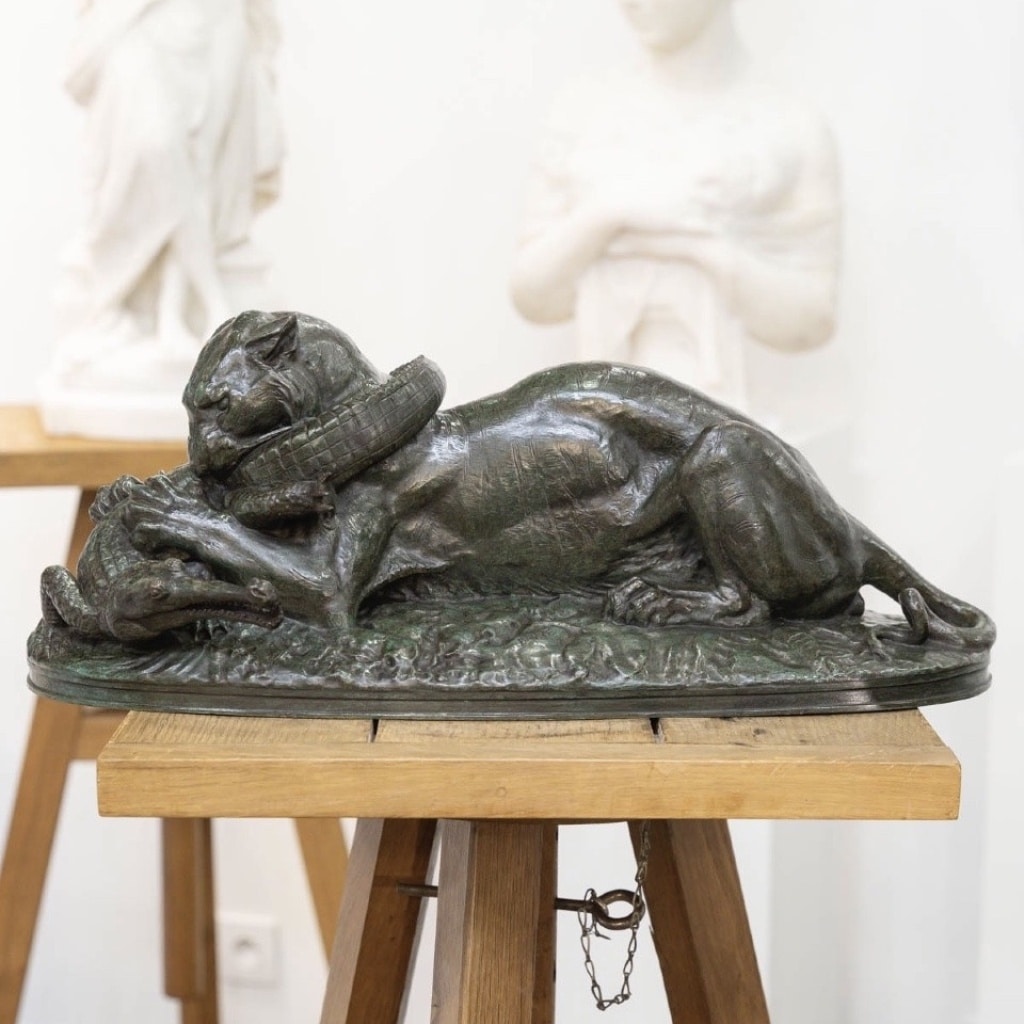Sculpture – Tigre Dévorant Un Gavial , Antoine – Louis Barye (1795-1875) – Bronze 3