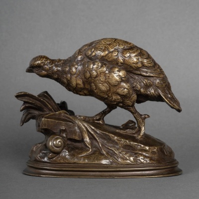 Sculpture – La Perdrix Et L&rsquo;Escargot , Prosper Lecourtier (1851-1924) – Bronze