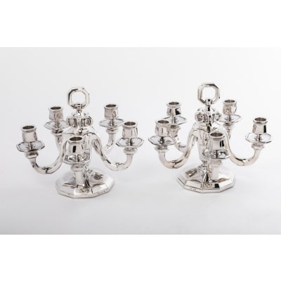 Orfèvre Gustave KELLER Paire de Candélabres argent massif Epoque ART DECO Orfèvre Gustave KELLER Paire de Candélabres argent massif Epoque ART DECO
