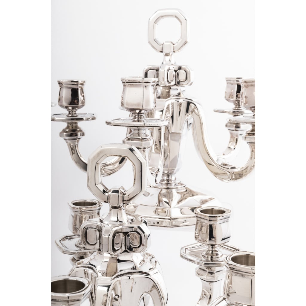 Orfèvre Gustave KELLER Paire de Candélabres argent massif Epoque ART DECO 3 Orfèvre Gustave KELLER Paire de Candélabres argent massif Epoque ART DECO 3