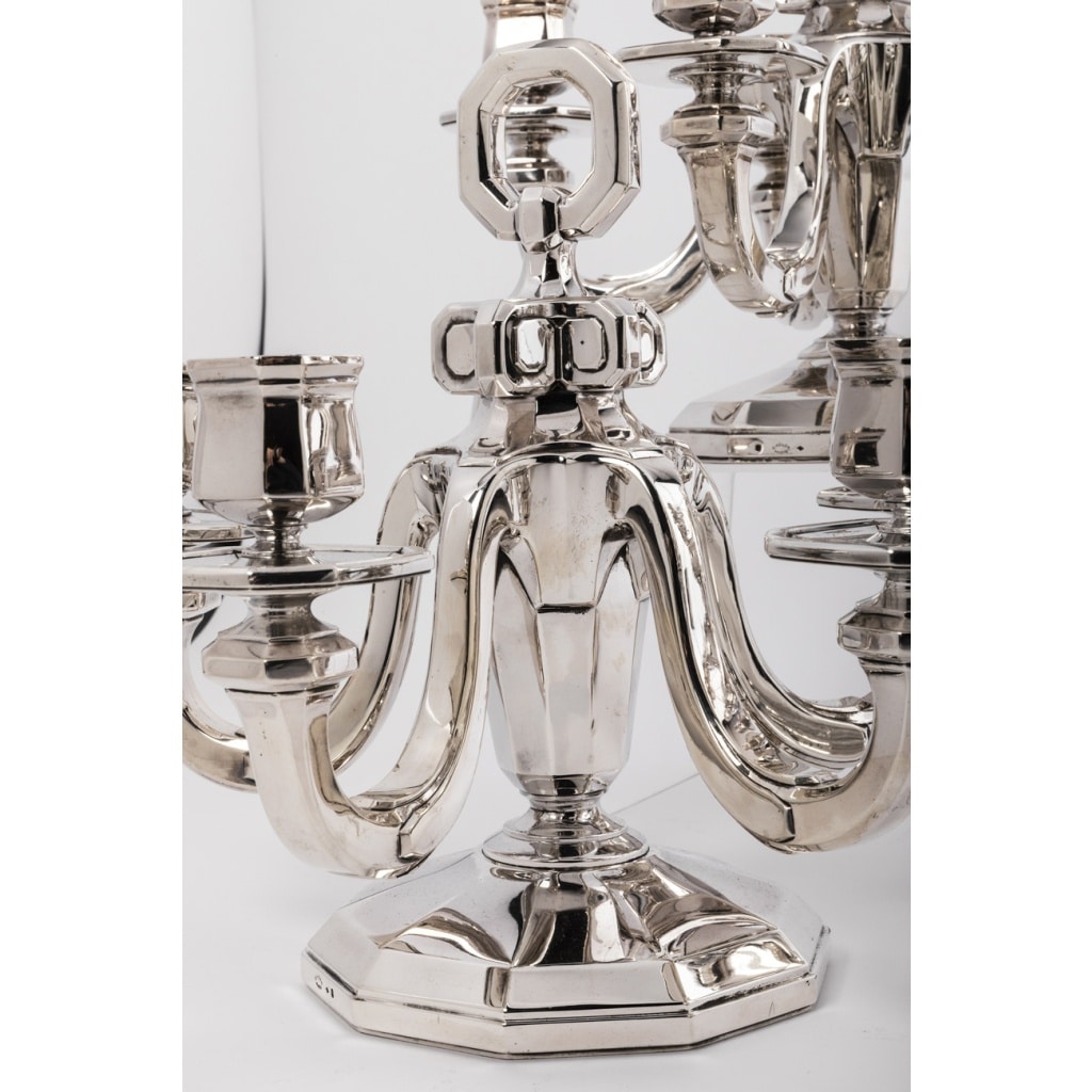 Orfèvre Gustave KELLER Paire de Candélabres argent massif Epoque ART DECO 5 Orfèvre Gustave KELLER Paire de Candélabres argent massif Epoque ART DECO 5