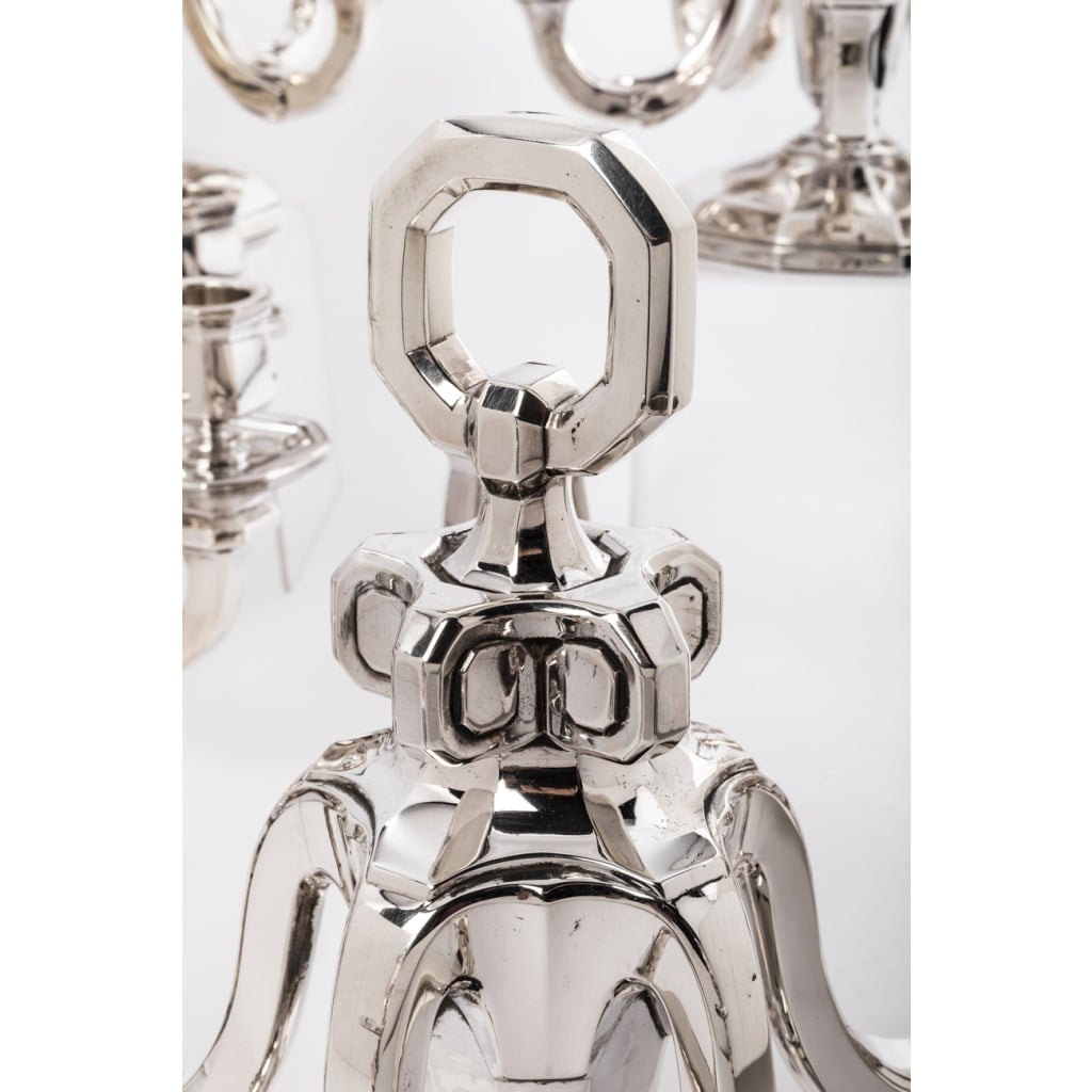 Orfèvre Gustave KELLER Paire de Candélabres argent massif Epoque ART DECO 10 Orfèvre Gustave KELLER Paire de Candélabres argent massif Epoque ART DECO 10