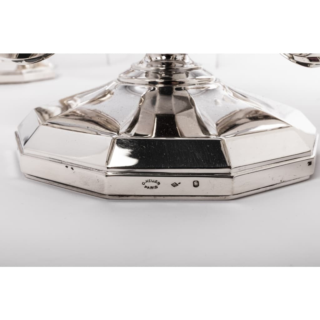 Orfèvre Gustave KELLER Paire de Candélabres argent massif Epoque ART DECO 9 Orfèvre Gustave KELLER Paire de Candélabres argent massif Epoque ART DECO 9