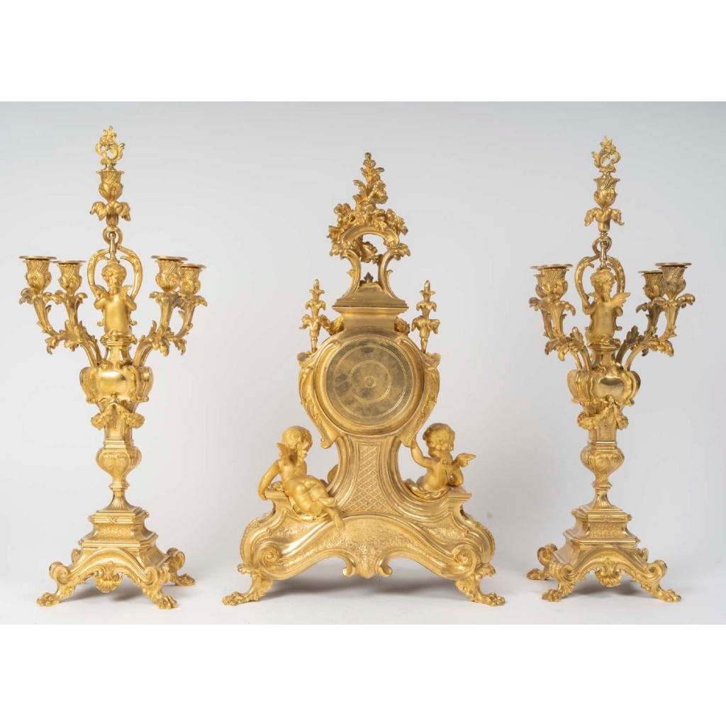 Garniture de cheminée en bronze doré – Style Louis XV – Époque Napoléon III 3