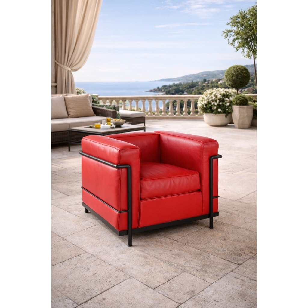 LE CORBUSIER ET PIERRE JEANNERET : Fauteuil « LC2 » cuir rouge 15 LE CORBUSIER ET PIERRE JEANNERET : Fauteuil « LC2 » cuir rouge 15