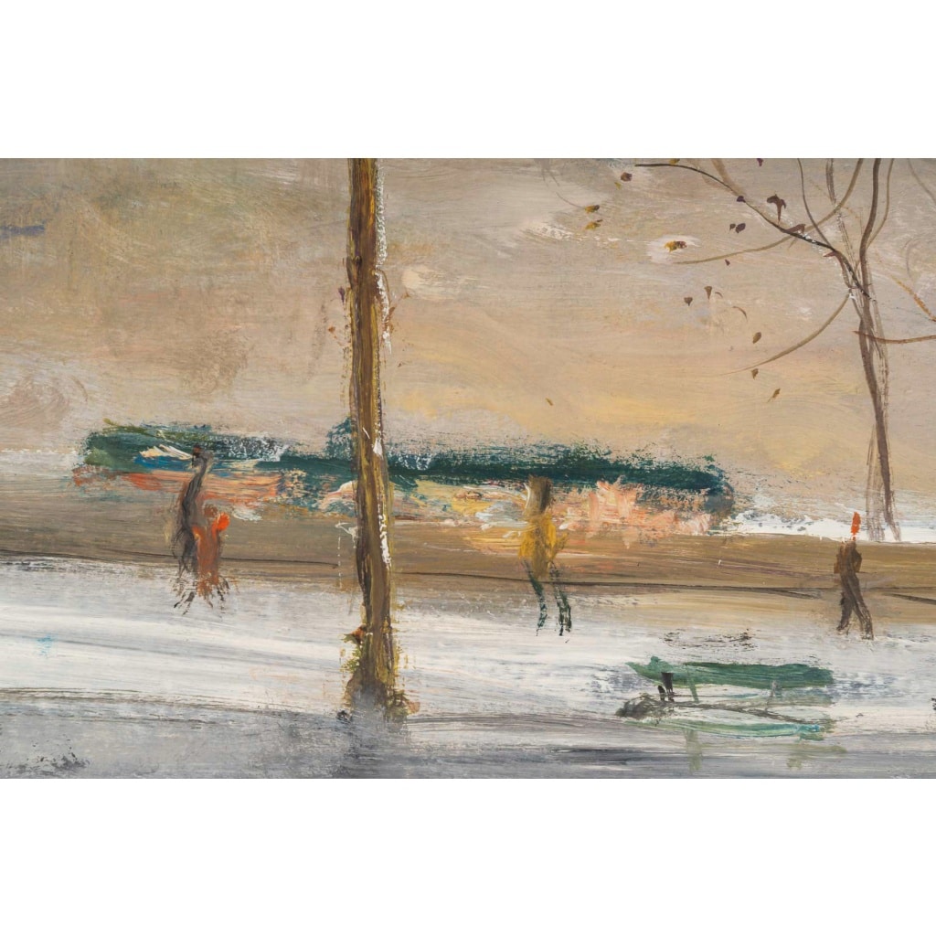 Serge Belloni (1925-2005) – Vue panoramique du Pont Louis-Philippe, des Quais de Seine et de Notre-Dame sous la neige, huile sur bois vers 1997 10 Serge Belloni (1925-2005) – Vue panoramique du Pont Louis-Philippe, des Quais de Seine et de Notre-Dame sous la neige, huile sur bois vers 1997 10