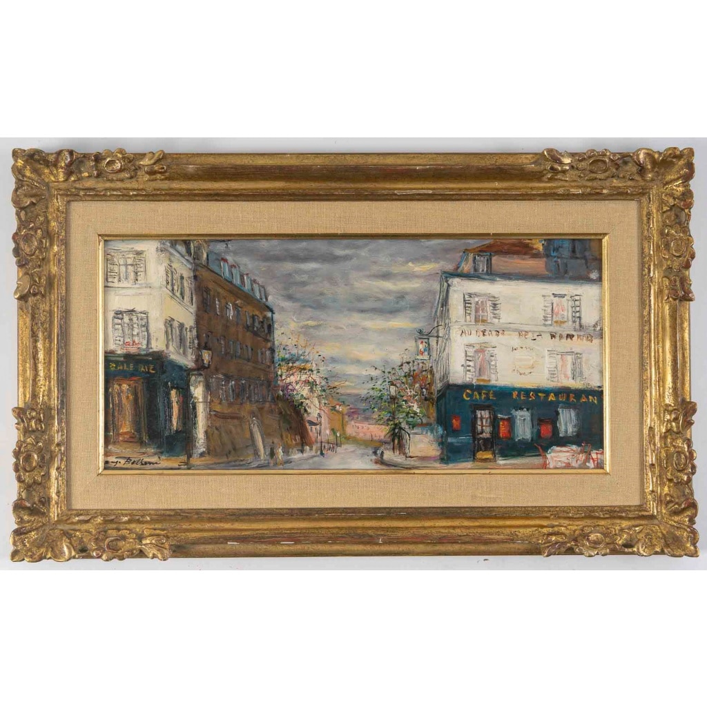 Serge Belloni (1925-2005) – La Rue des Saules en Automne huile sur bois vers 1970