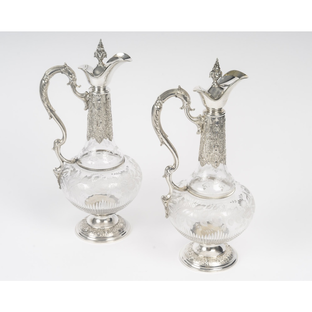 ARMAND GROSS – Paire d&rsquo; Aiguières en cristal et argent massif fin XIXe 4