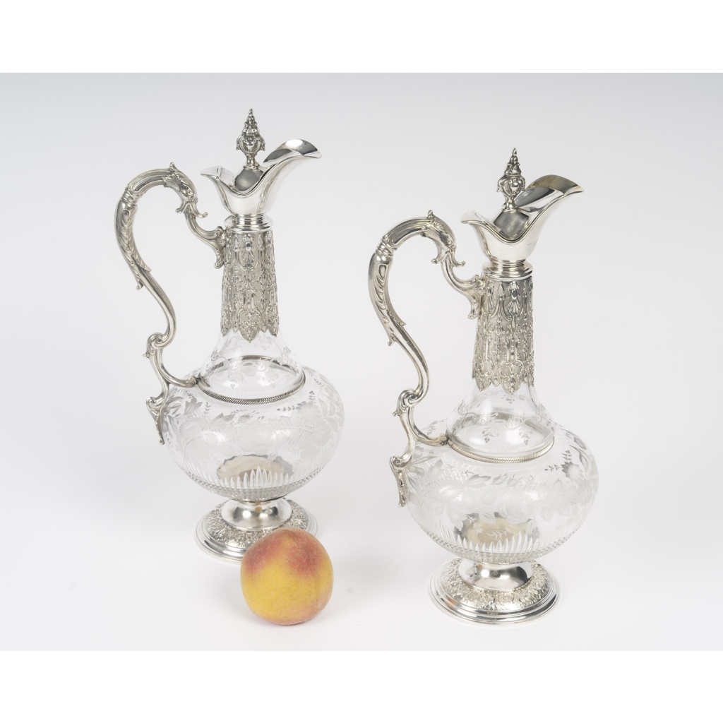 ARMAND GROSS – Paire d&rsquo; Aiguières en cristal et argent massif fin XIXe 5