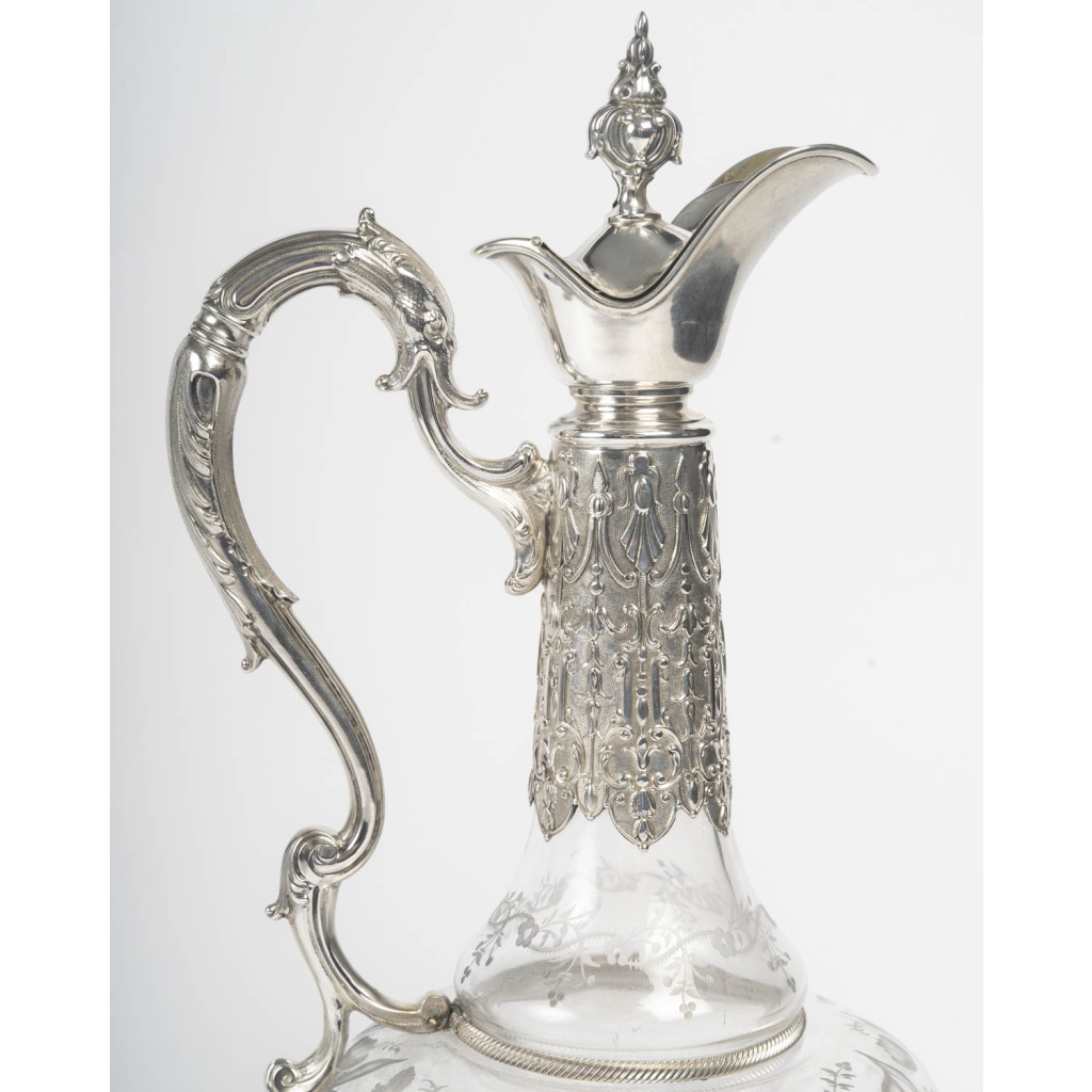 ARMAND GROSS – Paire d&rsquo; Aiguières en cristal et argent massif fin XIXe 6