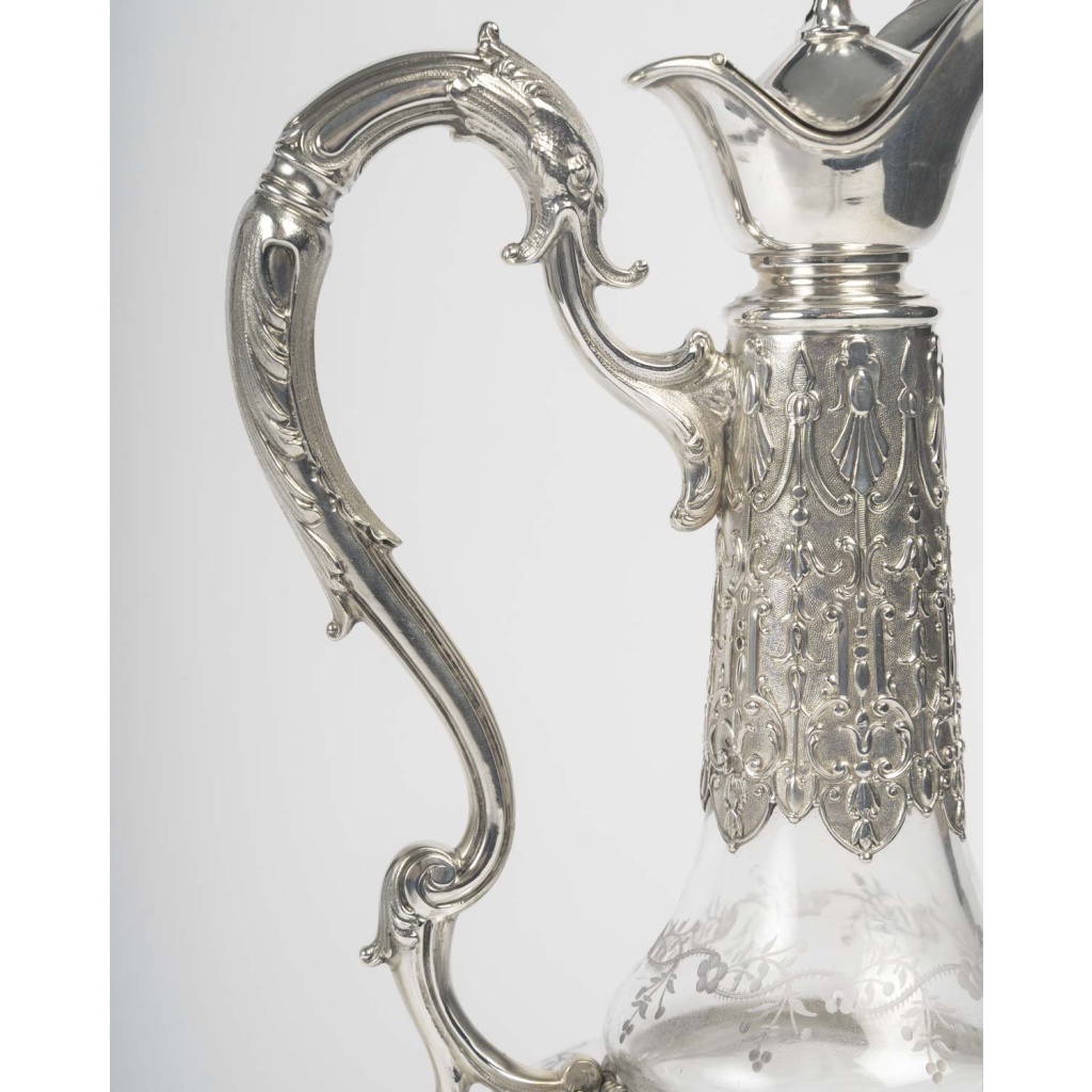 ARMAND GROSS – Paire d&rsquo; Aiguières en cristal et argent massif fin XIXe 8