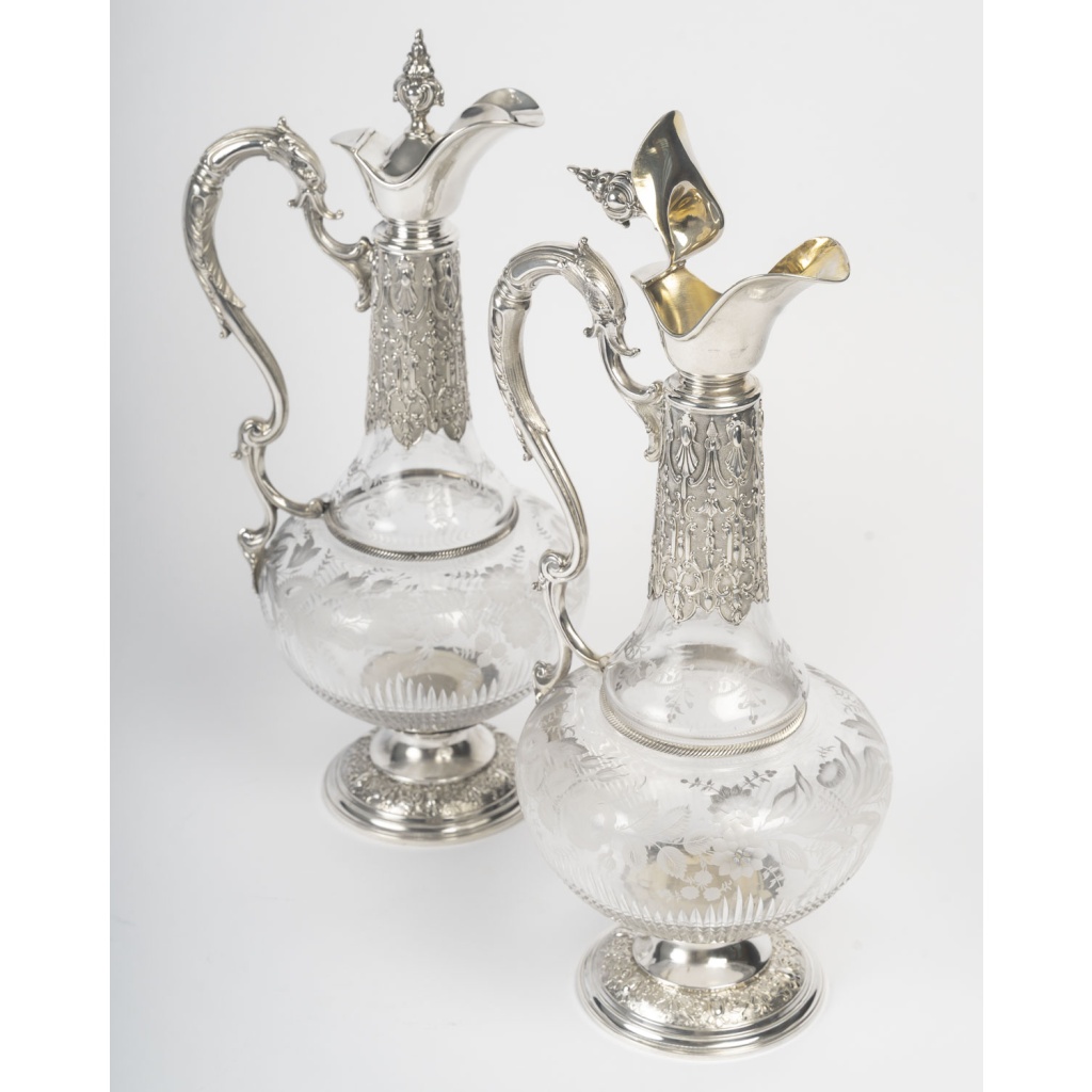 ARMAND GROSS – Paire d&rsquo; Aiguières en cristal et argent massif fin XIXe 11