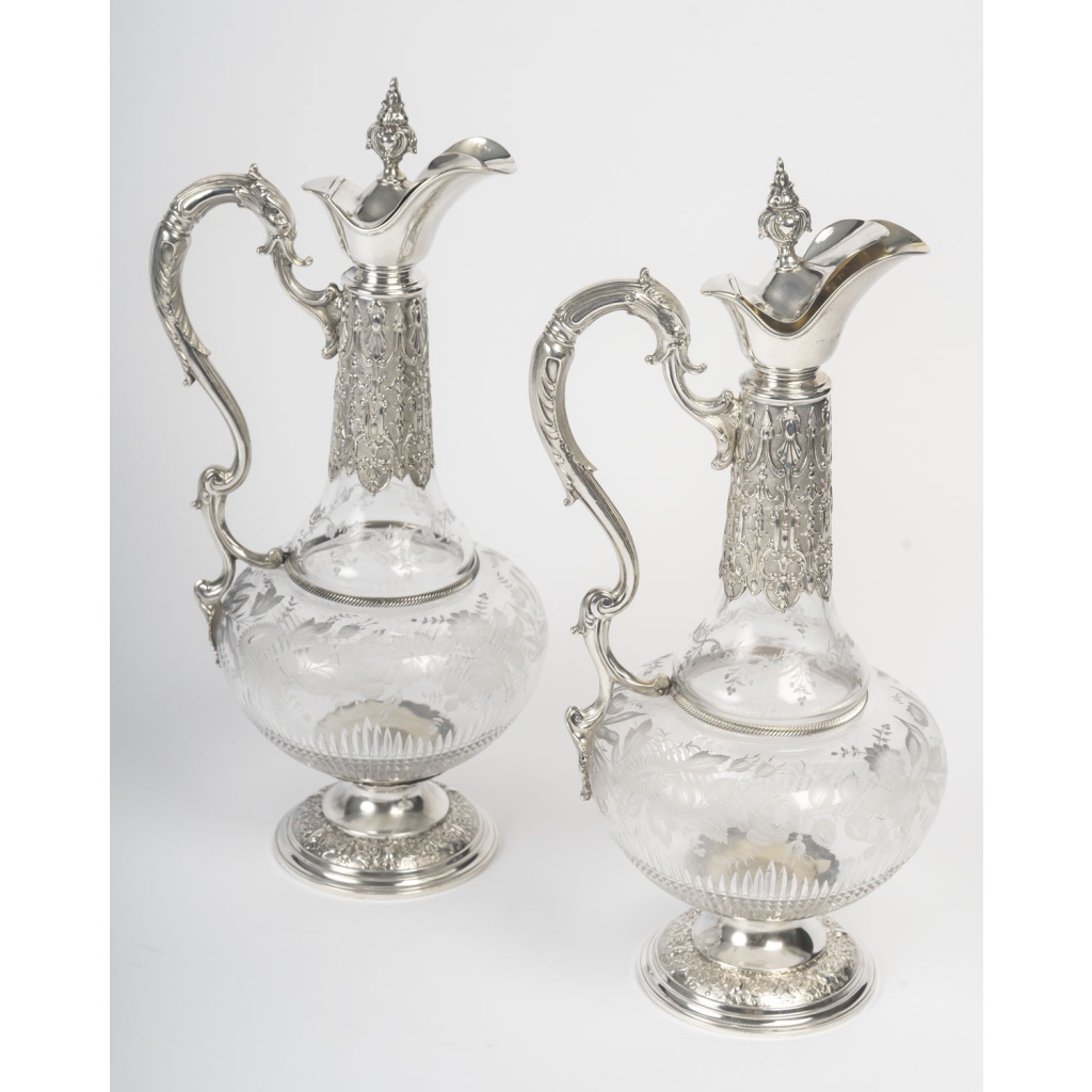 ARMAND GROSS – Paire d&rsquo; Aiguières en cristal et argent massif fin XIXe 15