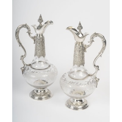 ARMAND GROSS – Paire d’ Aiguières en cristal et argent massif fin XIXe ARMAND GROSS – Paire d’ Aiguières en cristal et argent massif fin XIXe