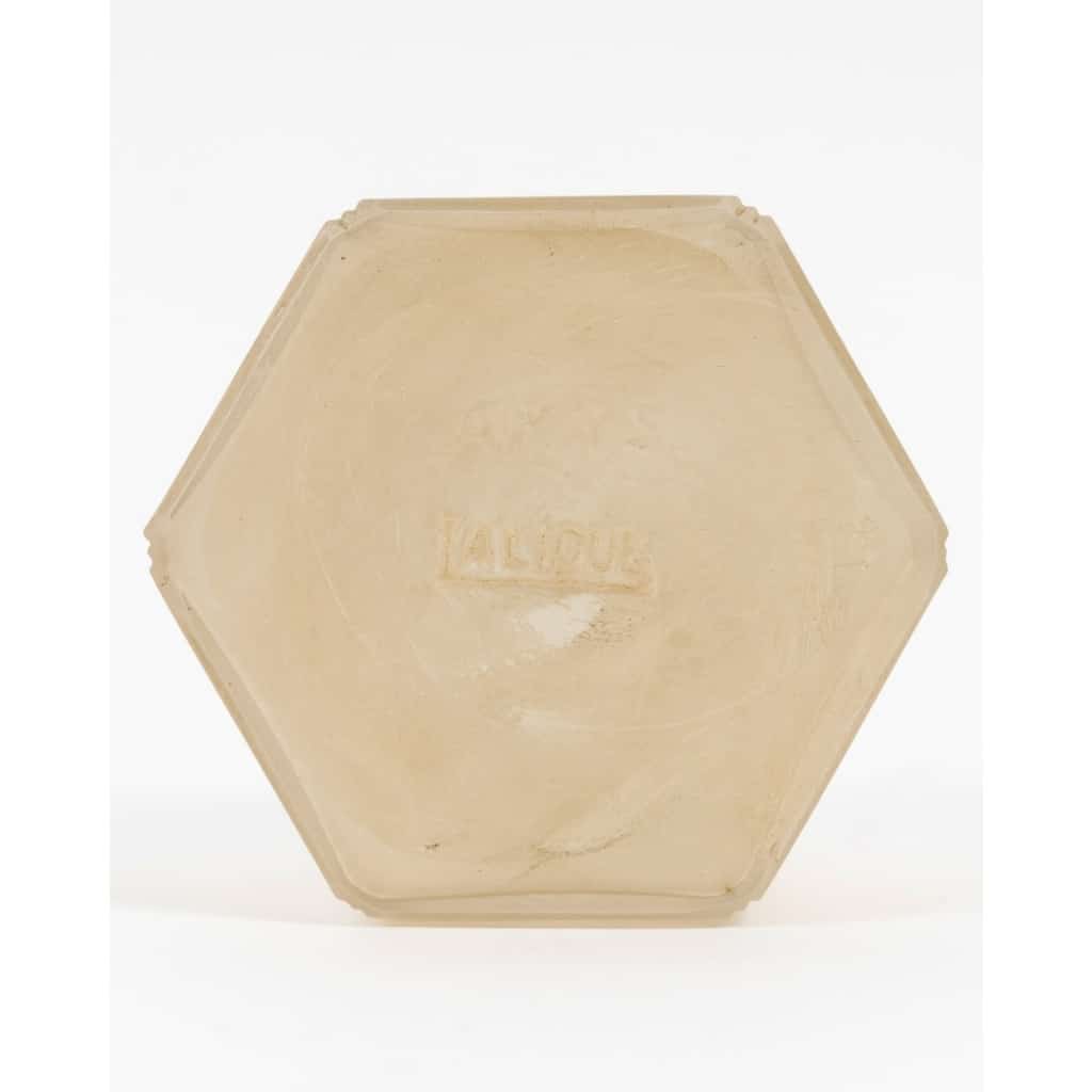 Boîte Pot à Crème « Chrysanthèmes » verre blanc patiné sépia de René LALIQUE 5