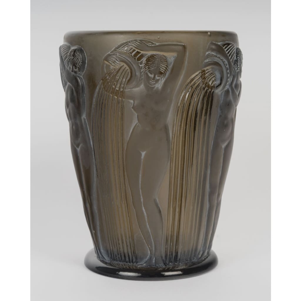 Vase « Danaïdes » verre topaze fumé patiné blanc de René LALIQUE 4