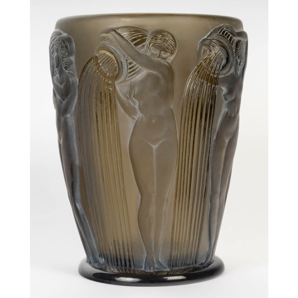 Vase « Danaïdes » verre topaze fumé patiné blanc de René LALIQUE 2