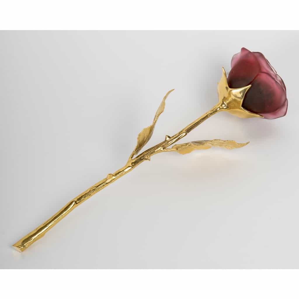 « Rose Eternelle Rouge » pâte de verre rouge et bronze doré de DAUM 2