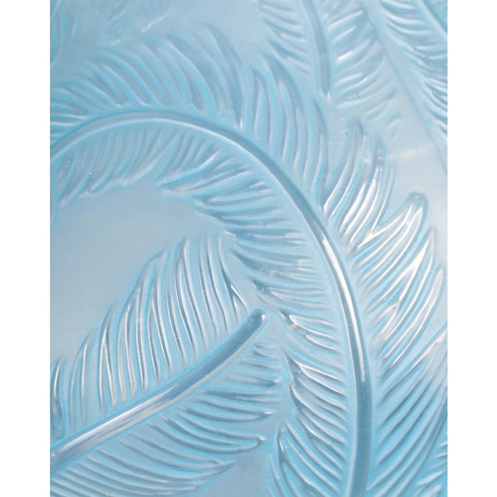 Vase « Plumes » verre opalescent patiné bleu de René LALIQUE 6