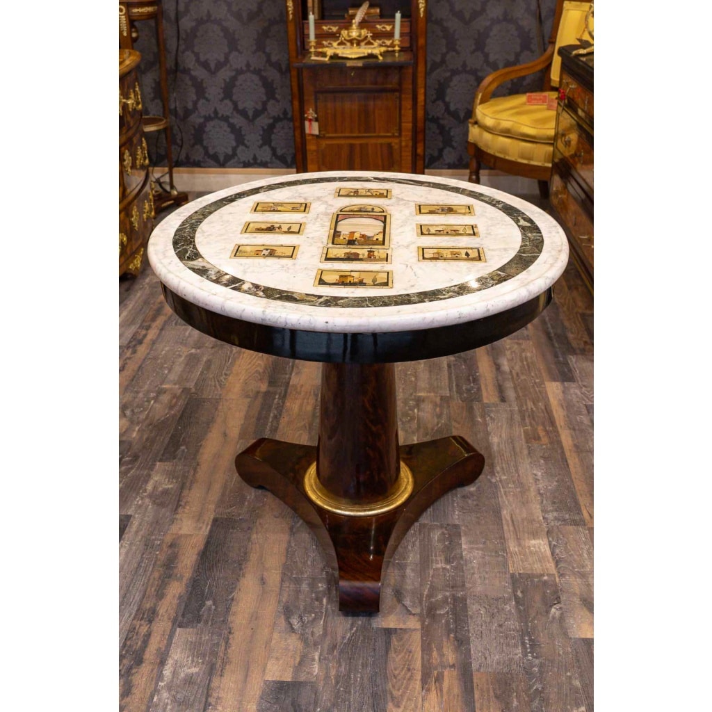 Table guéridon à marqueterie de pierres dures et marbre, Florence vers 1810 2 Table guéridon à marqueterie de pierres dures et marbre, Florence vers 1810 2