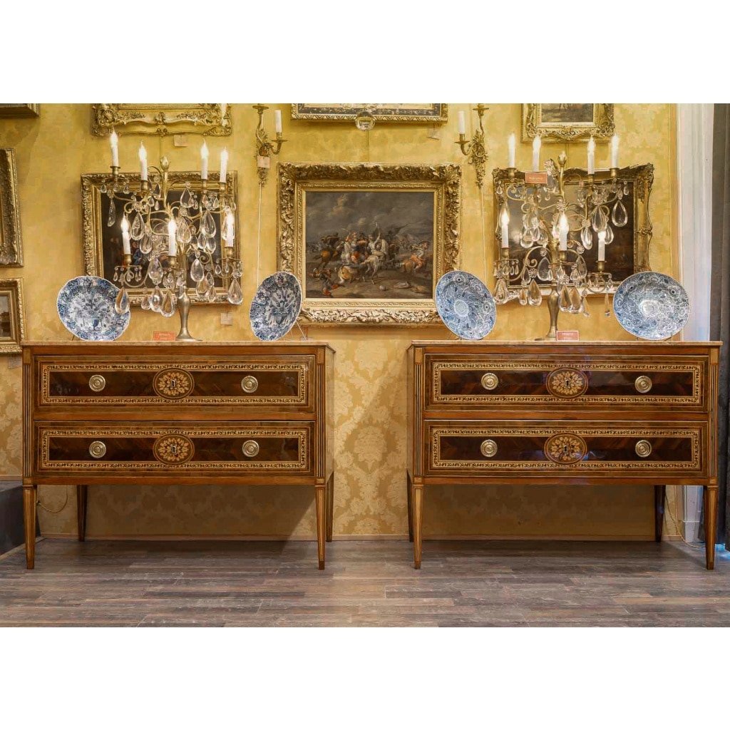 Paire de commodes italiennes à l’effigie de Louis XVIII, Vérone vers 1795 2