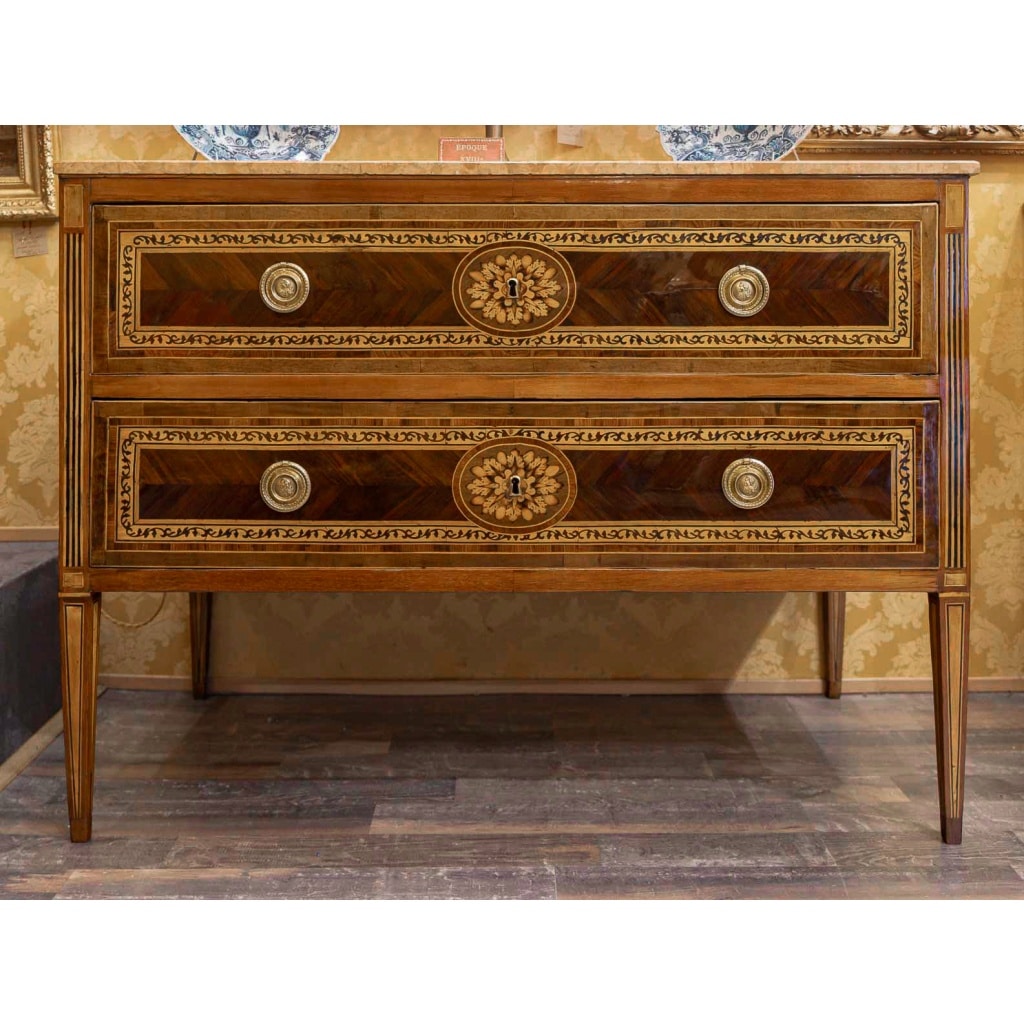 Paire de commodes italiennes à l’effigie de Louis XVIII, Vérone vers 1795 3