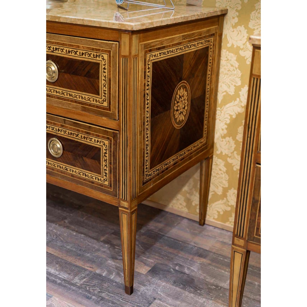 Paire de commodes italiennes à l’effigie de Louis XVIII, Vérone vers 1795 7