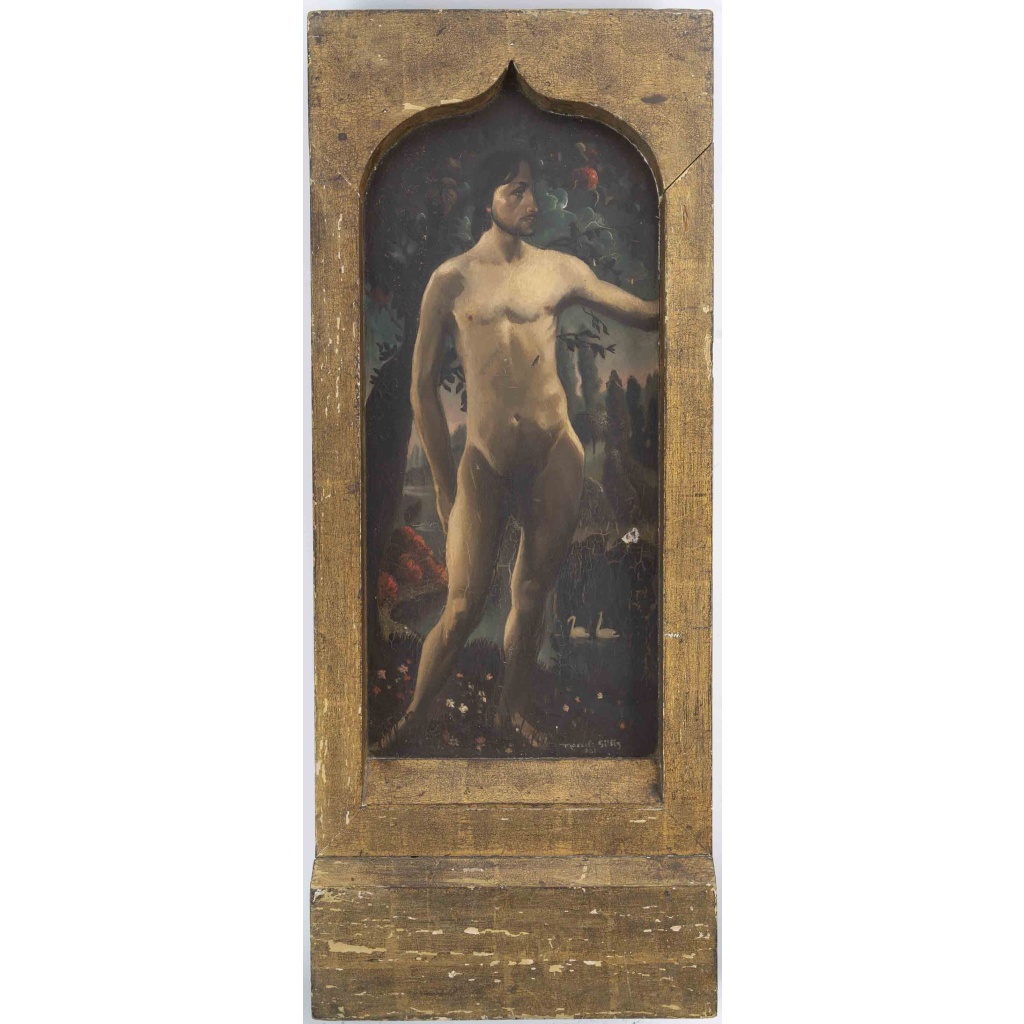 Marcel Gillis (Belgique, XXe siècle) Adam et Eve, 1931 Diptyque, huile sur panneau 3