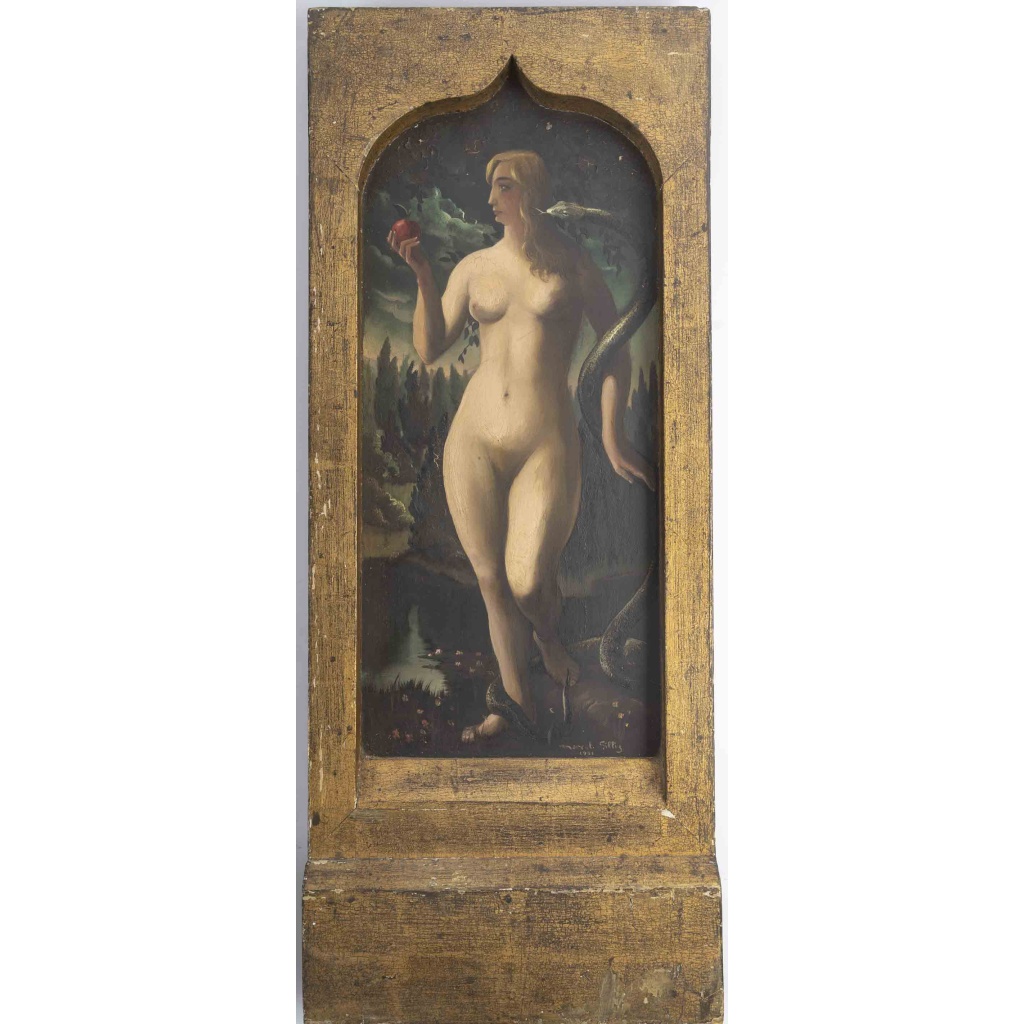 Marcel Gillis (Belgique, XXe siècle) Adam et Eve, 1931 Diptyque, huile sur panneau 4