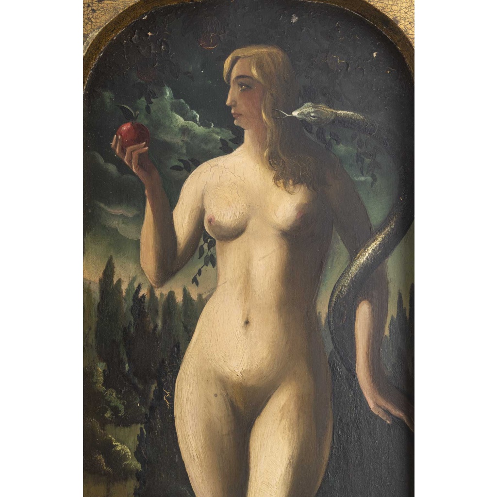 Marcel Gillis (Belgique, XXe siècle) Adam et Eve, 1931 Diptyque, huile sur panneau 6
