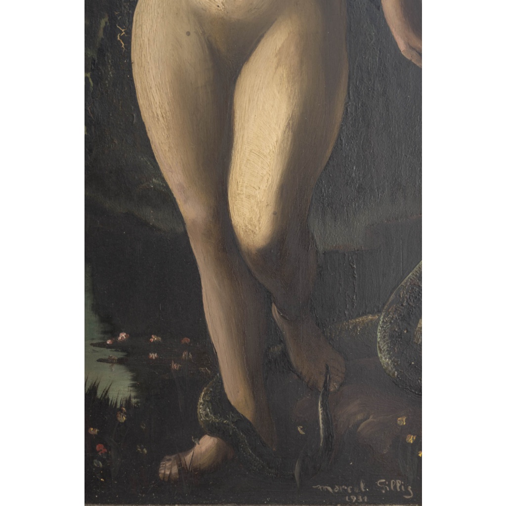 Marcel Gillis (Belgique, XXe siècle) Adam et Eve, 1931 Diptyque, huile sur panneau 8