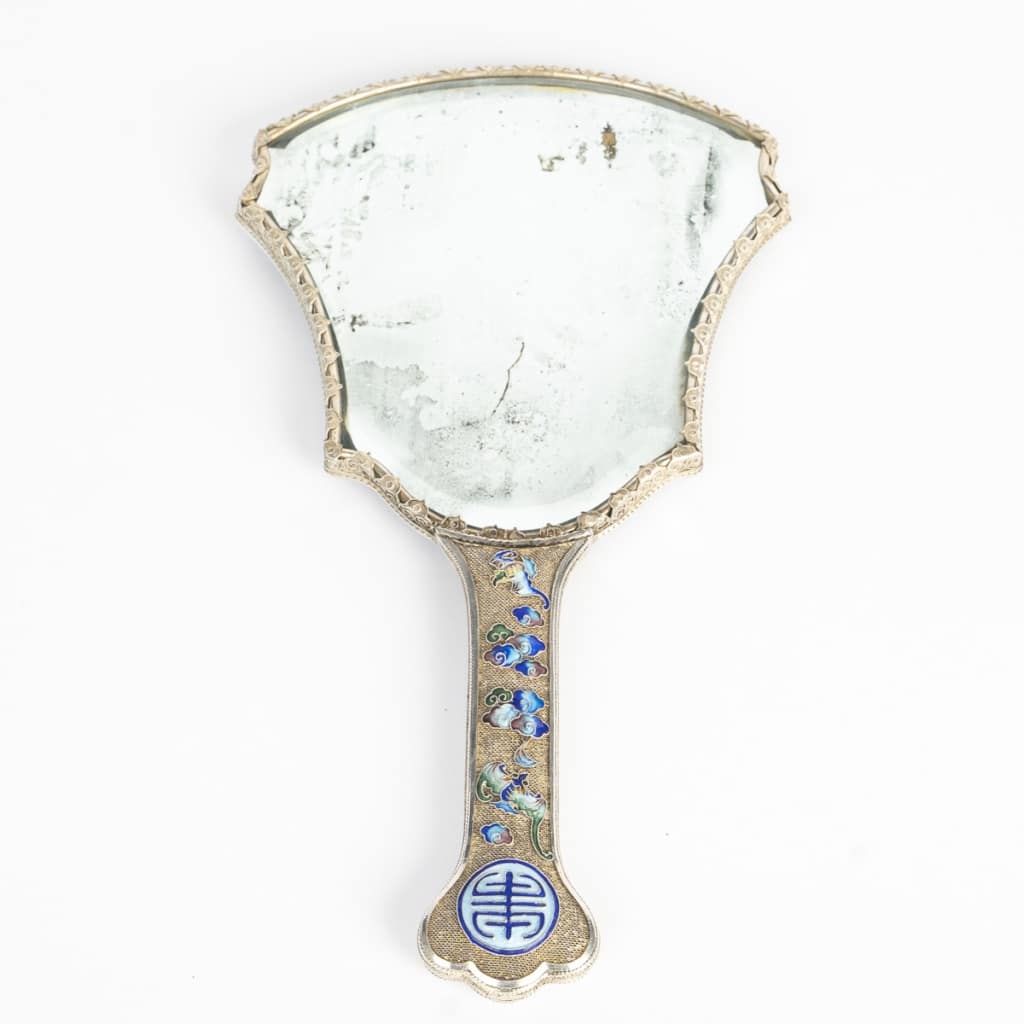 Miroir en argent, Travail d&rsquo;extreme orient. Fin XIX-Début XXème siècle 6