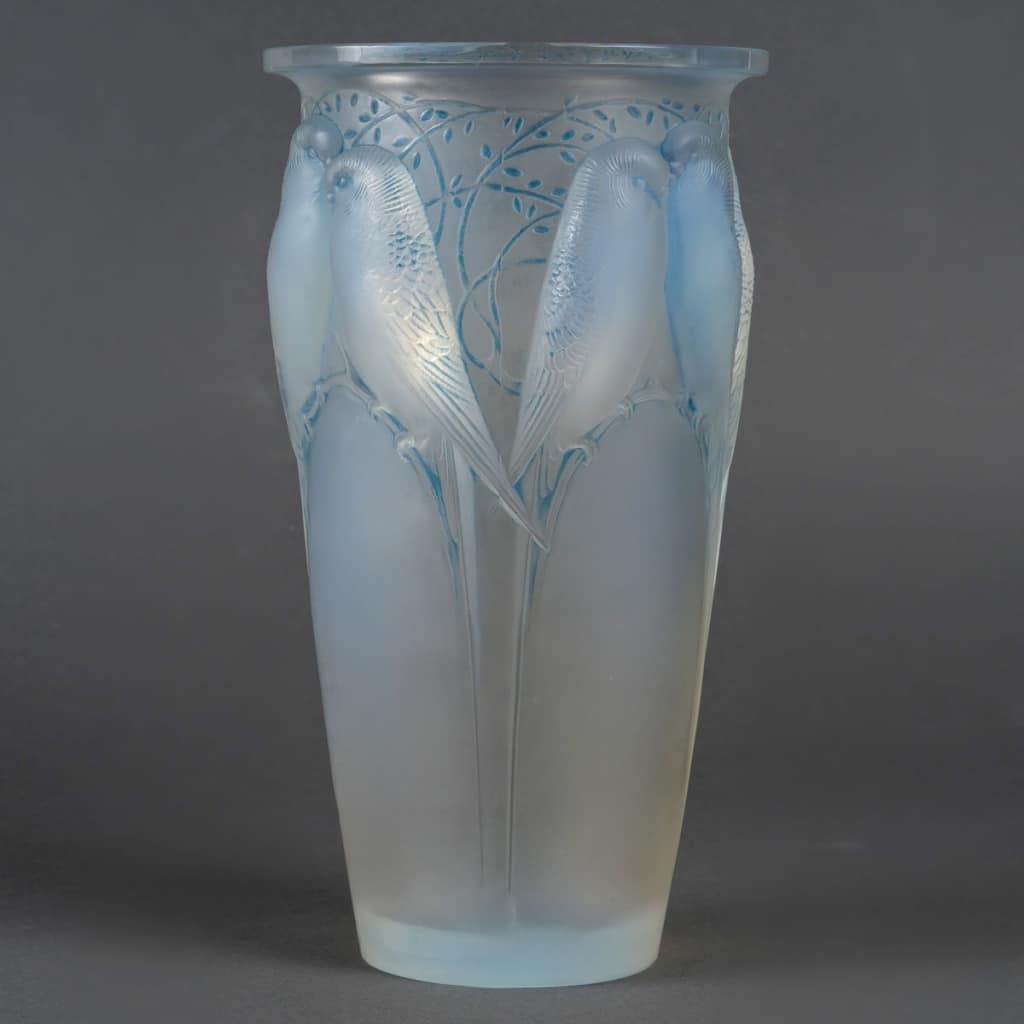 Vase « Ceylan » verre opalescent patiné bleu de René LALIQUE 3