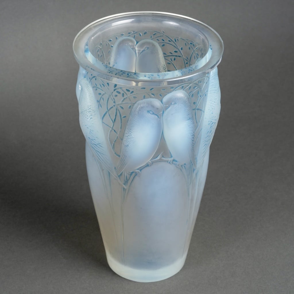 Vase « Ceylan » verre opalescent patiné bleu de René LALIQUE 4