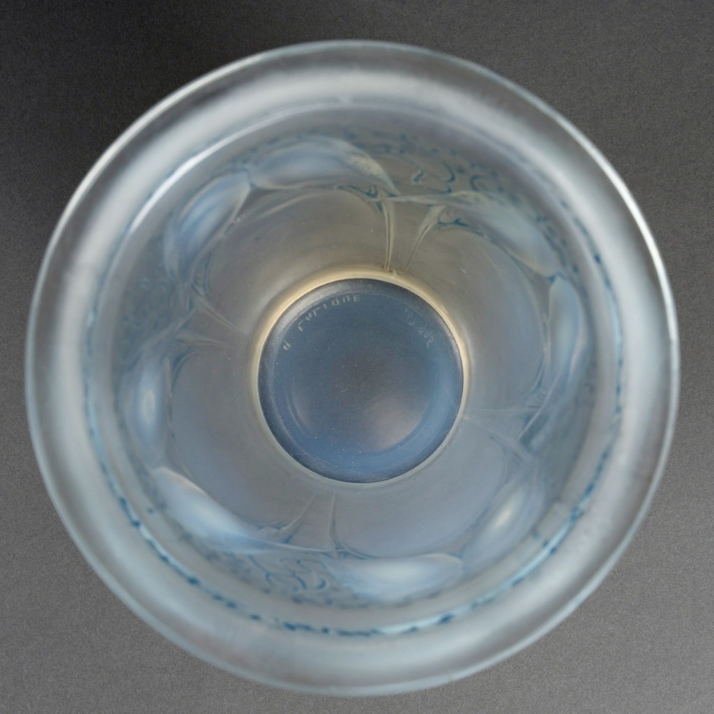 Vase « Ceylan » verre opalescent patiné bleu de René LALIQUE 7
